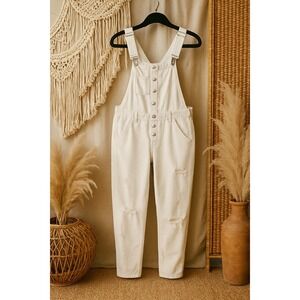 💙Zara Basic Z1975 White Distressed Denim Overalls Women Medium  Boho Y2K Style